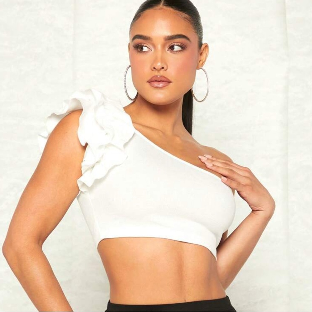 Shein Women’s White Ruffled One-Shoulder Crop Top S